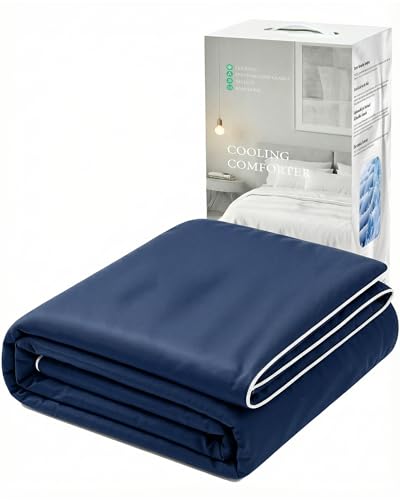 Cooling Comforter, Cold Tech Fabric Cooling Blankets for Hot Sleepers and Night Sweats, Q-Max0.45 Soft Breathable Reversible Lightweight Silky Smooth Summer Comforter, Deepblue, 106'x90'