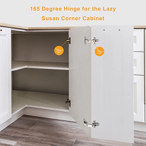 Chibery 2 Pack 165 Degree Lazy Susan Hinge, Face Frame, CLIP ON Plate for Easy Installation, Soft Close Multi-pivot Concealed hardware for Corner Kitchen Cabinet, Cupboard Folded, Folden Door, Closets