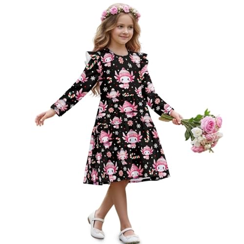 Girls Midi Dress Long Sleeve Dresses Ruffled Sleeve Dresses for Fall Winter 3-14Y2