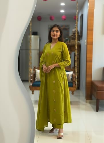 Image of ANNI Designer Women's Rayon Viscose Straight Kurta Set with Pant and Dupatta | Stylish Long Kurti Dress for Festive, Party, and Ethnic Wear