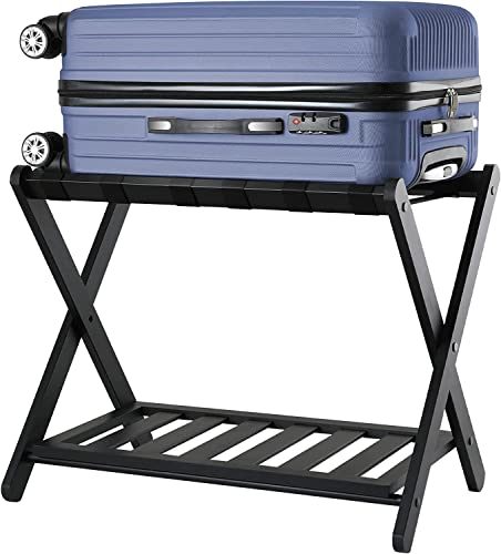 mosegor Porte-Bagages Pliant en Bambou,HBT:68 x 40 x 58 cm pour valise et sacs de voyage, chambre d'amis, hôtel Noir Cover