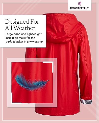 URBAN REPUBLIC Red X-Large Rain Jacket for Women - Stylish Lightweight Waterproof Windbreaker - Image 5