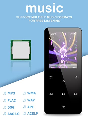 32Gb Mp3 Player With Bluetooth 5.0,Play Music Up To 30 Hrs.portable Digital Lossless Music Mp3 Mp4 Player With Fm Radio, Voice Recorder, Super Light Metal Shell Touch Buttons - Black #TOP6