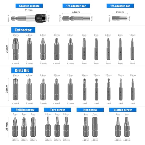 Image of Serplex 33PCS Damaged Screw Extractor Set Stripped Screw Extractor Set for Broken Bolt, Screw Extractor Remover Tool with Socket Extension Drill Bits Tools Set, Easily Remove Stripped Screws