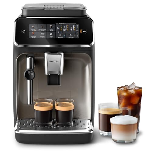 Philips 3300 Series Bean to Cup Coffee Machine - 5 Hot & Iced drinks, Classic Milk Frother & Cappuccino Maker, Quick-to-Clean, 40% Quieter, Ceramic Grinder, Fully Automatic Espresso machine EP3326/90