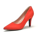 WuORWu Women's Closed Toe Red Heel Pumps Dress Shoes for Women (Red, 7.5)