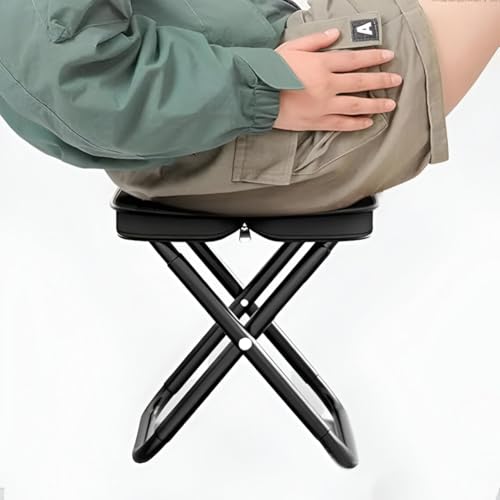Image of Folding Stool Portable Mini Camping Stool with Carry Bag - Lightweight Foldable Outdoor Seat with Metal Frame and Fabric Top for Travel Fishing Hiking Garden Picnic (Black)