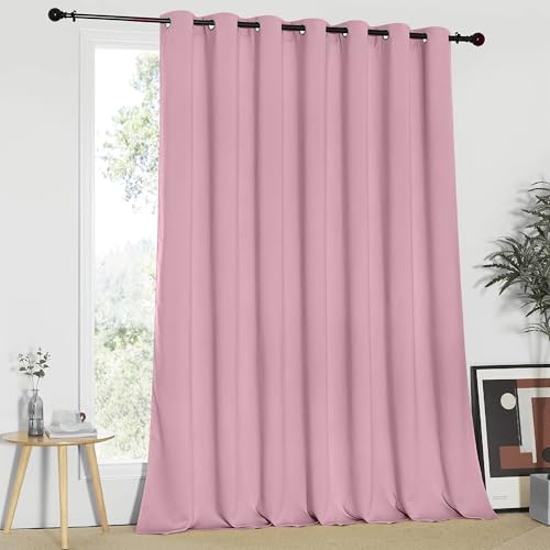 NICETOWN Blackout Patio Curtains 100 x 95 Inches Long for Sliding Door Extral Wide Blackout Curtain Panels Thermal Insulated Room Divider - Grommet Top, 100" W x 95" L, 1 Panel, Rouge Pink