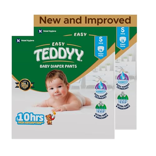 TEDDYY Baby Easy Small Diaper Pants 156 Count (Pack of 2), 4-8 kgs, 10 hrs Leak Protection, Anti - Bacterial