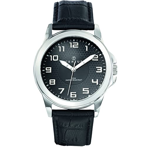 CERTUS - 610748 - Montre Homme - Quartz Analogique - Cadran Noir - Bracelet Cuir Noir