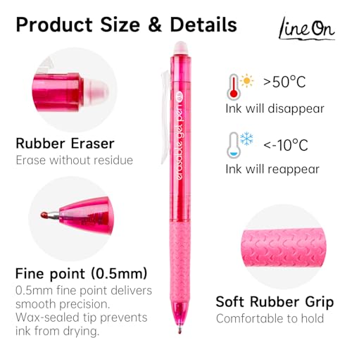 Image of Lineon Erasable Gel Pens, 15 Colors Retractable 0.5mm Fine Point Erasable Pens Clicker for Back to School, Assorted Color Inks, Make Mistakes Disappear for Drawing Writing Planner & Crossword Puzzles