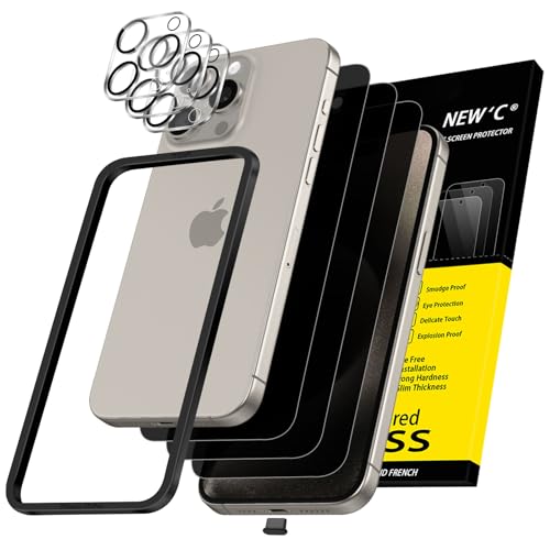 NEWC 3 x Sichtschutz für iPhone 15 Pro für Panzerglas (6 1 Zoll) und 3 x Kamera Panzer Schutz Glas Kameraschutz-Einfaches Installationswerkzeug enthalten+ Staubschutzstöpsel-Verbesserter 28-Grad