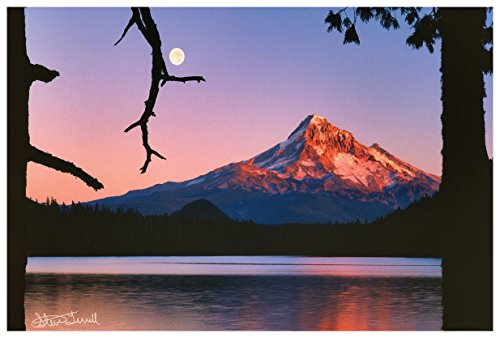 Mt Hood & Moon from Lost Lake, Oregon Giclee Art Print Poster from Photograph by Steve Terrill 12" x 18"