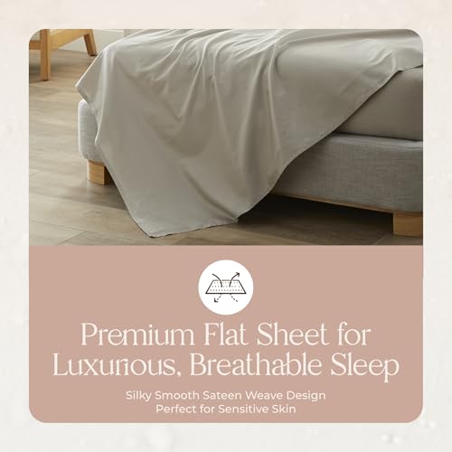 Image of Certified Organic Full Flat Sheet Only - 100% Organic Cotton Top Sheet with Luxurious Soft and Breathable 300 Thread Count Sateen Weave Finish - GOTS & Fairtrade Certified (Pewter, Full)