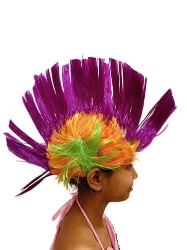 Image of BookMyCostume Assorted Mohawk Wig for Kids & Adults | Funky Rockstar Punk Style Fancy Dress Hairwig | Western Dance Hair Accessory for Boys & Girls | Cock Style Hair for kids for Theme Parties | Free Size