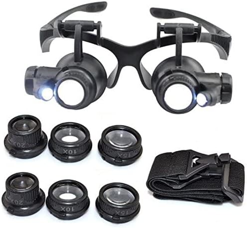 Hetkrishi Watch Repair Magnifier Loupe, Headband Eyewear Watch Repair Watchmaker Magnifier Loupe, Jeweler Magnifying Glasses Tool Set with Lamp LED Light 10 X 15X 20 X 25X