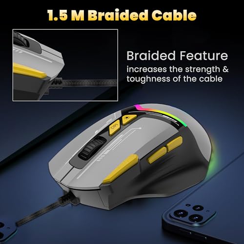 Ant Esports GM333 RGB Wired Gaming Mouse Grey yellow_GM333 Wired - Image 7