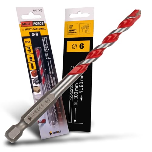 Diameter 6.0 mm Carbide Multi-Purpose Drill Bit for Wood, Sheet Metal, Plasterboard, Metal Profile, Tiles, Masonry and much more. Amboss Werkzeuge Multi Force Multi-Function Drill Bit Hexagonal Drill