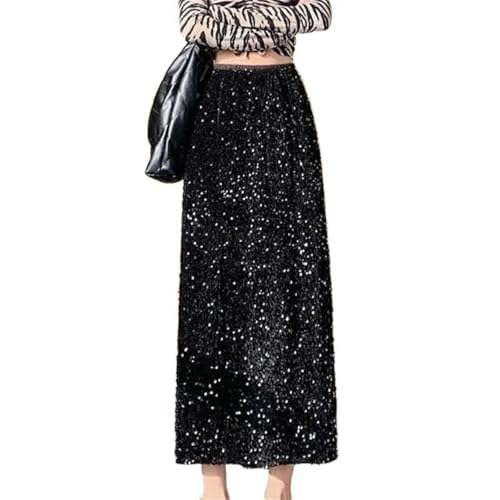 Women's Midi Skirts Casual Shiny Sequins Back Slits Wedding Party Slim Long Skirt2