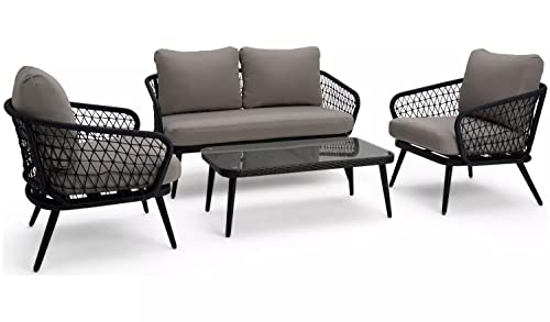 Image of DEVOKO Patio Furniture Set, 4 Pieces Porch Backyard Garden Outdoor Furniture Rope Sofa and Table Set (Black and Grey)