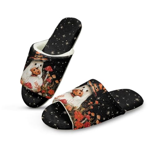 Halloween Themed Women's Cotton House Slippers Open Toe Spa Slide Slippers Non Slip Comfort Hotel Shoes Resuable Travel Portable