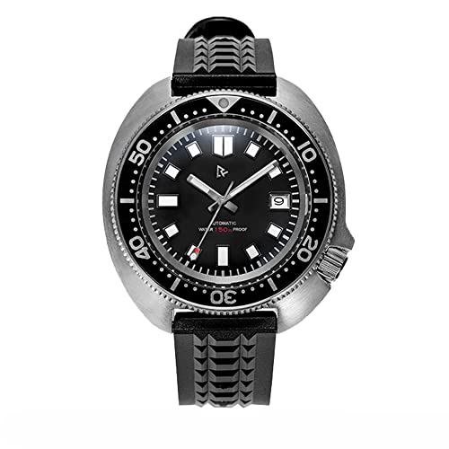 NC Retro Taucheruhren Automatische Mechanische Tuna Abalone Uhr Herren NH35 41MM Zifferblatt C3 Lume Flexional Rubber Strap 20Bar (Black)