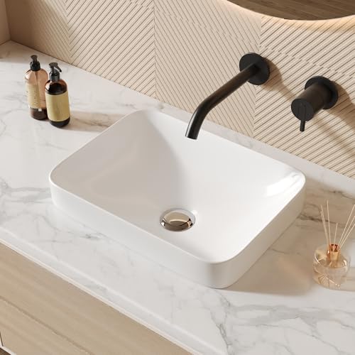 DeerValley Horizon 15.94'' x 12.01'' Rectangular Semi Recessed Bathroom Vessel Sinks for Bathroom Modern Bath Sink Bowl Vanity Sink Above Counter Basin DV-1V0346
