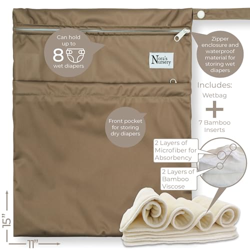 Image of Nora's Nursery Adjustable AWJ Cloth Diapers | 7 Pack | Waterproof | Washable Reusable Design | One Size Adjustable | 7 Pack With 1 Wet Bag | For Newborns And Toddlers | Down To Earth