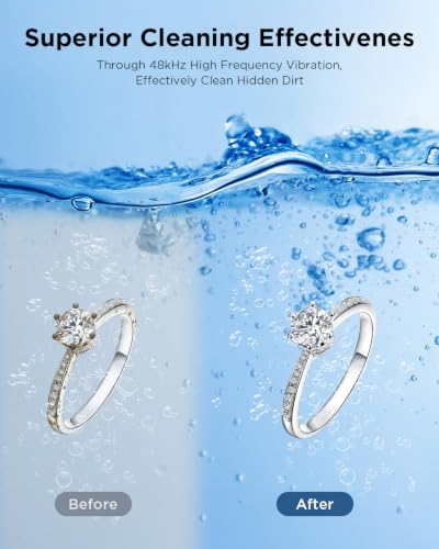 Image of Ultrasonic Jewelry Cleaner Machine: 48kHz 5Min Shine,7Min DeepClean
