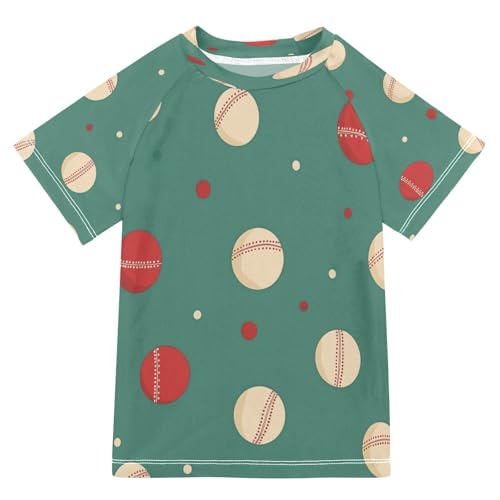 Boys Short Sleeve T-Shirts Cricket Ball Sport Green Rashguard Kids Swim Shirts Sun UPF 50+
