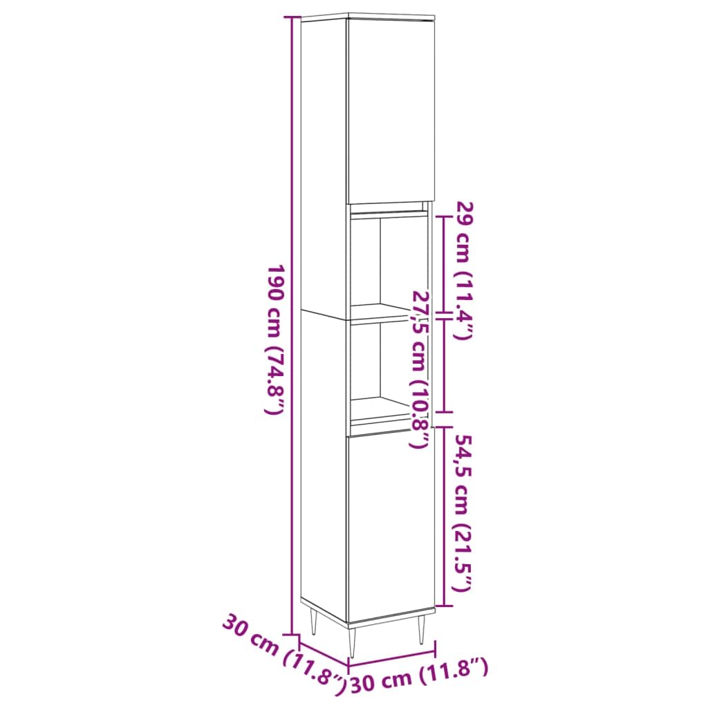 vidaXL Armoire de Salle de Bain Gris béton 30x30x190 cm