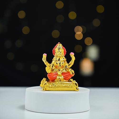 Image of HindCraft Maa Lakshmi Idol for Home & Office - Laxmi MATA Murti Statue for Pooja Room, Car Dashboard, Temple, Decoration & Housewarming Gift - Golden Finish Decorative Showpiece
