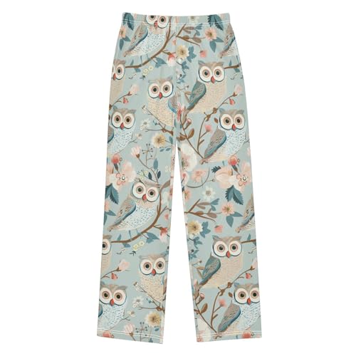 Owl Retro Flowers Boys Long Pants Soft Trousers Elastic Waist Kids Lounge Bottoms with Pockets S-XL