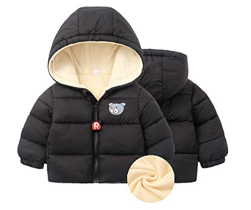 HILEELANG Toddler Boy Girl Winter Ultra Light Weight Puffer Jacket Coats Hoods Zip Up Outwear Cotton Black 3 Years