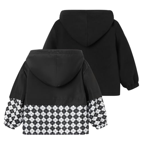 LittleSpring Toddler Boys Hooded Jackets for Kids Zip Up Reversible Coat Plaid Fall Winter Warm Waterproof Outerwear Clothes Black 2T2