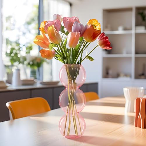 Navaris Florero de Burbujas - Jarron Cristal para Decoracion hogar - Centro de Mesa Decorativo - Jarrón Moderno con diseño Minimalista - 12 x 12 x 34 cm - Rosa