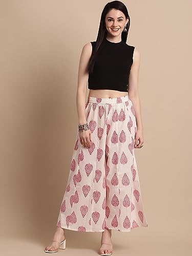Pistaa's Women's Regular Fit High Rise Cotton Flair Printed Regular Palazzo