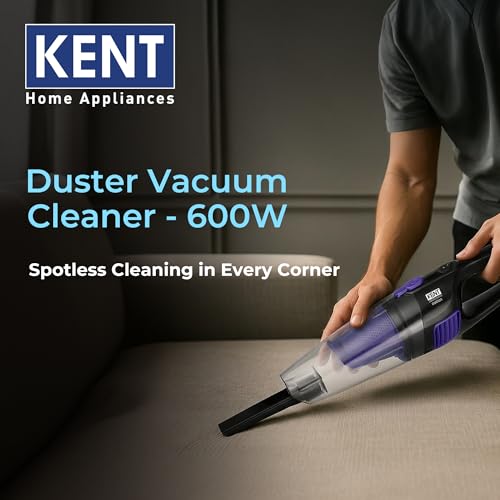 Image of KENT Duster Vacuum Cleaner 600 W with HEPA Filter and Cyclone 5 Technology | Bagless Design | High Suction Power >16 Kpa | Ideal for Curtain,Carpet,Sofa and Car | Purple & Black