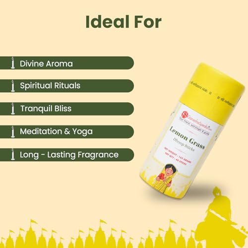 Image of GaneshaSpeaks Bambooless Dhoop Sticks with Lemongrass Fragrance | 40 Pieces | Handcrafted by Skilled Artisans | Eco-Friendly | Pure Aroma | Free Ceramic Stand