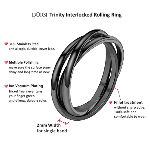 Trinity Interlocked Rolling Triple Ring for Women Girls Kids, Stainless Steel Cross Stacking Puzzle Ring for Fidget Anxiety, Minimalist Promise Engagement Wedding Ring2