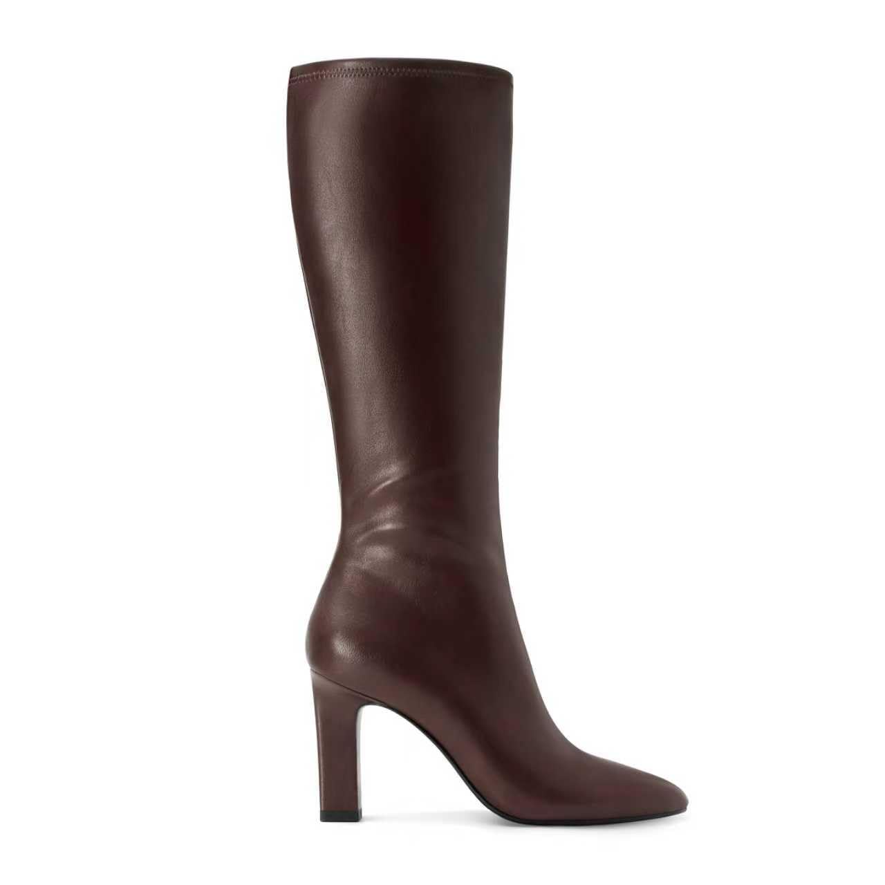 DOEYG Black Knee High Boots for Women Leather Tall Boots Dressy Casual Comfortable Fashion Pointed Toe Long Chunky