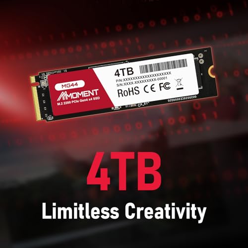 Image of MMOMENT MG44 4TB NVMe PCIe 4.0 Internal SSD, Up to 7200MB /s Read, 6200MB /s Write, M.2 2280 Storage Internal PC Solid State Drive for Laptop Desktop