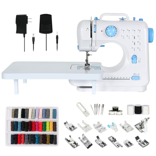 Sewing Machine for Beginners, Portable Mini Sewing Machine with 13 Replaceable Presser Feets, Built-in 12 Stitches, Extension Table, 39 Colors Thread, Reverse Sewing, 2 Speed Foot Pedal, Sewing Kit
