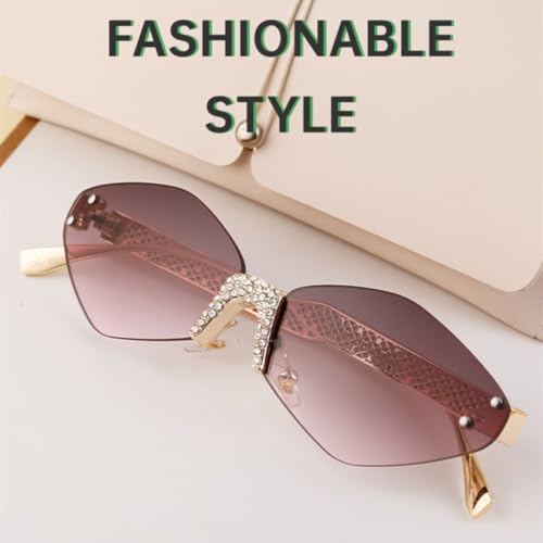 Lunettes de soleil polygonales sans monture femmes hexagones métal luxe tendance
