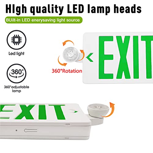 Ostek Green Led Exit Sign With Emergency Lights, Two Led Adjustable Head Emergency Exit Lights With Battery Backup, Dual Led Lamp Abs Fire Resistance Ul-Listed 120-277V (1) #TOP2