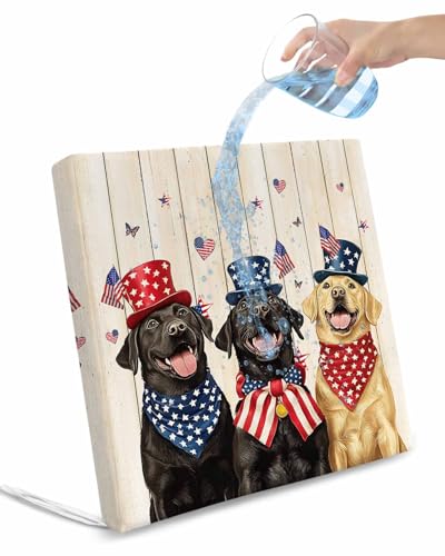 Hokiten 4th of July Outdoor Cushion Chair Cover Set of 4 - Waterproof Couch Seat Covers, Black Yellow Dogs Independence Day Wooden Patio Furniture Protector Cushions Slipcovers for Sofa/RV, 20