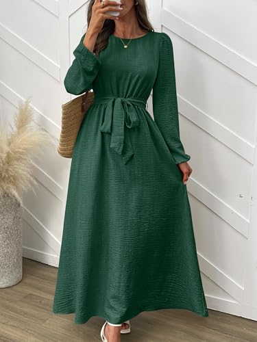 ANRABESS Womens Long Sleeve Dress 2025 Fall Casual Empire Waist A-Line Flowy Maxi Dresses with Pockets Vacation Outfits3