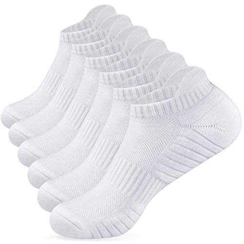 TANSTC Ankle Athletic Low Cut Socks,Running Sports White Men's Sock,Mesh Breathable and Arch Support Non-Slip,Comfortable Cushioned Heel Tab Thick Cotton Women Socks,6 Pairs