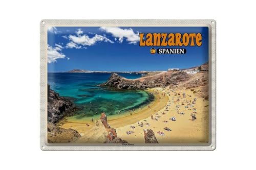 Femer Cartel de chapa de viaje 40 x 30 cm Lanzarote España Playa Blanca playa mar