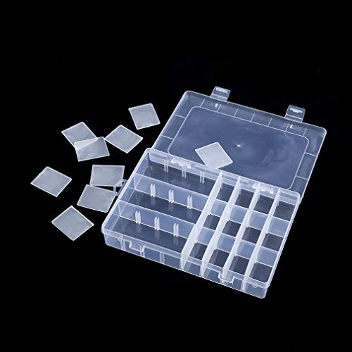 Image of 24 Girds Rectangle Clear Plastic Storage Box, Jewelry and Crafts Organizer Container with Adjustable Dividers(2 Pack)
